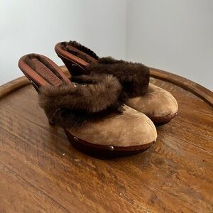 ITALO BALESTIRI | Fur Suede Wooden Mule Heels size 38